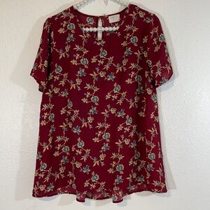 Sienna Sky Burgundy Floral Hi-Low Blouse Large